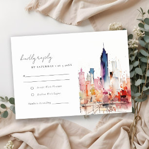 Chicago Illinois Watercolor Landscape Wedding RSVP Card