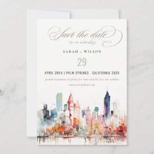 Chicago Illinois Watercolor Landscape Wedding Save The Date