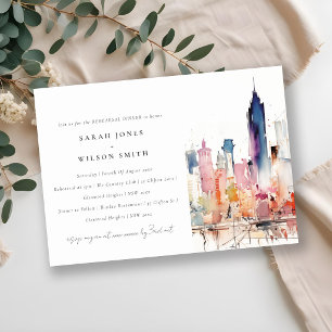 Chicago Illinois Watercolor Scape Rehearsal Dinner Invitation