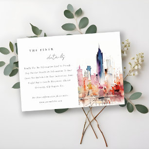 Chicago Illinois Watercolor Scape Wedding Details Enclosure Card