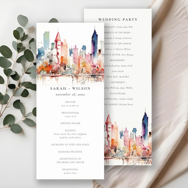 Chicago Illinois Watercolor Scape Wedding Program Invitation (Creator Uploaded)
