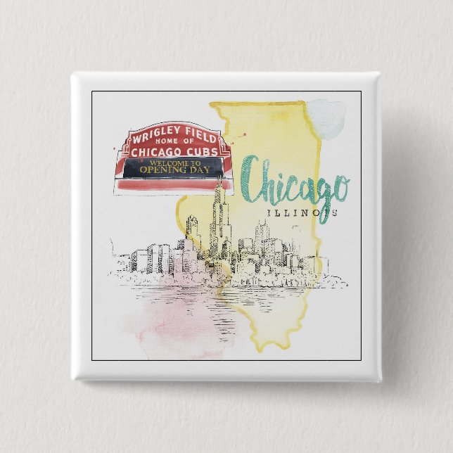 Chicago, Illinois | Watercolor Sketch Image 15 Cm Square Badge (Front)