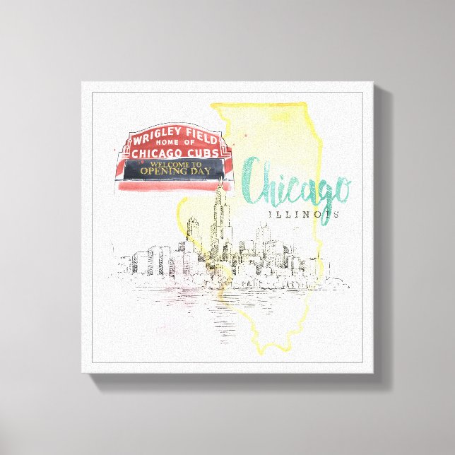 Chicago, Illinois | Watercolor Sketch Image Canvas Print (Front)
