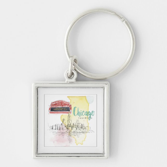 Chicago, Illinois | Watercolor Sketch Key Ring (Front)