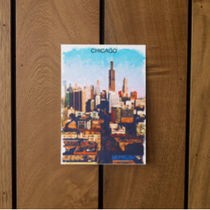 Chicago Illinois Watercolor Skyline View Postcard