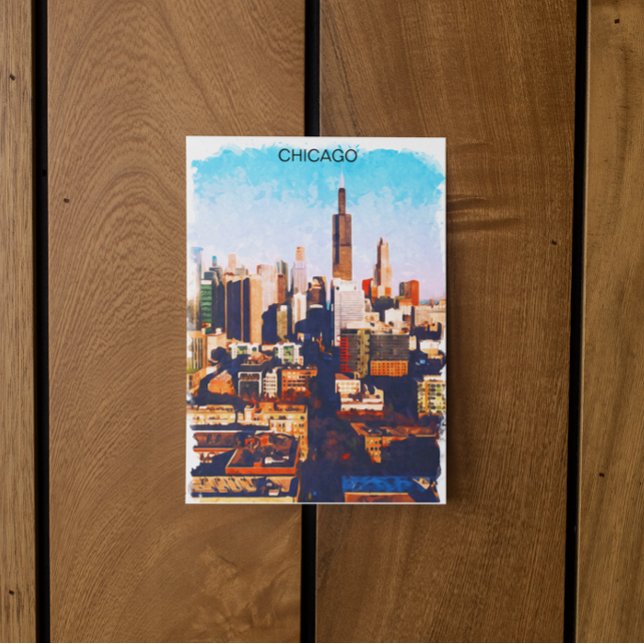 Chicago Illinois Watercolor Skyline View Postcard (chicago skyline watercolor city postcard)