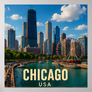 Chicago Illinois Waterfront Travel Gift Poster