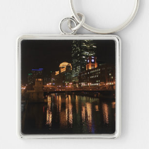 Chicago Illinois Windy City Night Building Destiny Key Ring