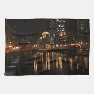 Chicago Illinois Windy City Night Building Destiny Tea Towel