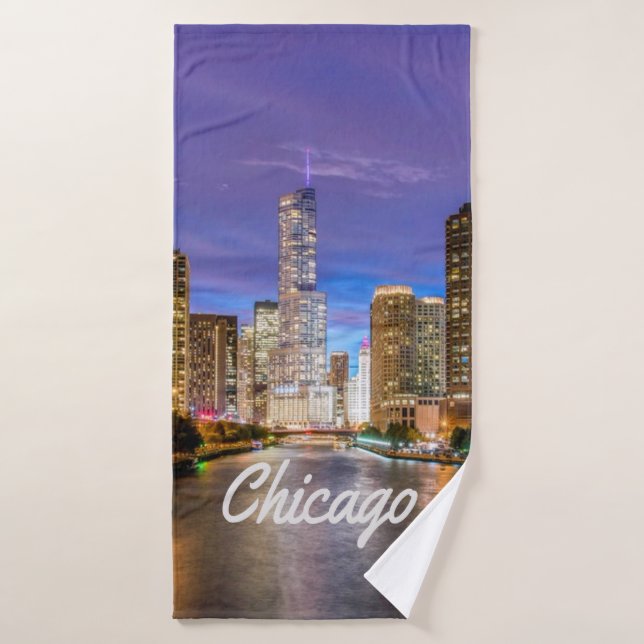 Chicago Illinos City At Night Bath Towel (Bath Towel)