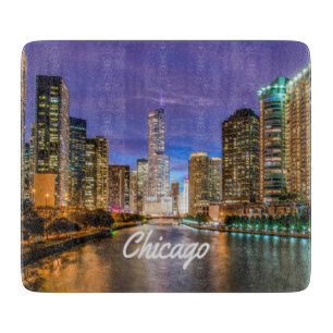 Chicago Illinos City At Night Cutting Board