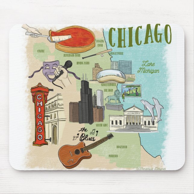 Chicago Illustrated Map Mouse Pad (Front)