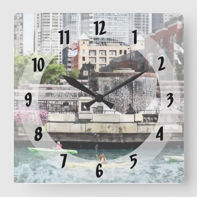 Chicago - Kayaking on the Chicago River Square Wall Clock (Front)
