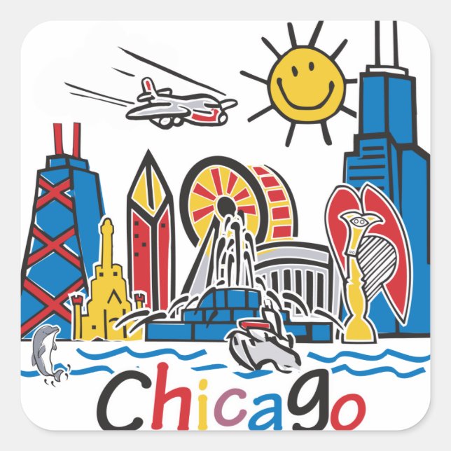 Chicago Kids Skyline Square Sticker (Front)