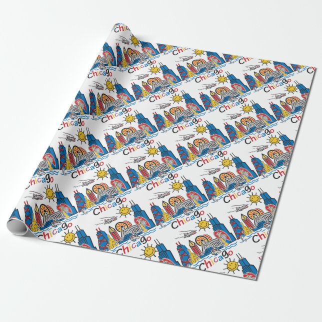 Chicago Kids Skyline Wrapping Paper (Unrolled)