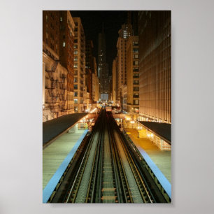 Chicago 'L' Station at Night Poster