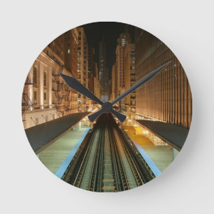 Chicago 'L' Station at Night Round Clock