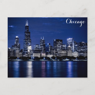 Chicago Lake Michigan Coast Skyline at Night Photo Postcard