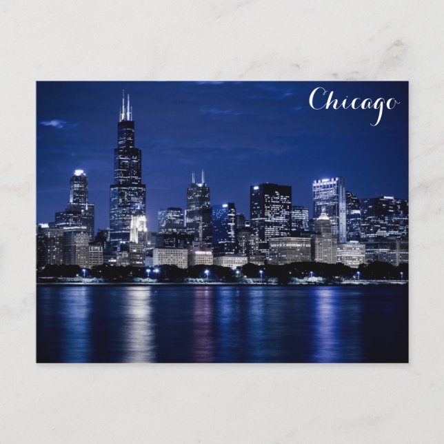 Chicago Lake Michigan Coast Skyline at Night Photo Postcard (Front)