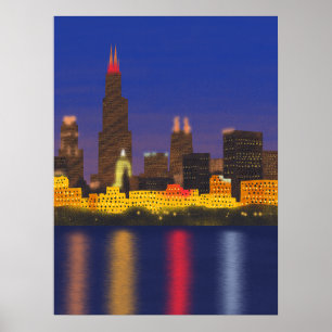 Chicago Lake Skyline at Night Poster