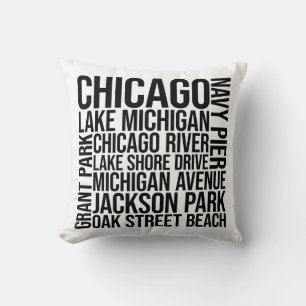 Chicago Landmarks Typography - Illinois Word Art Cushion