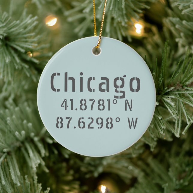 Chicago Latitude Longitude Personalised Ceramic Tree Decoration (Tree)