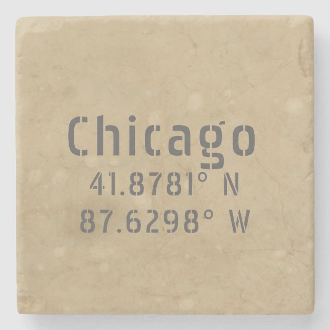 Chicago Latitude Longitude  Stone Coaster (Front)
