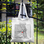 Chicago Love Locator | Wedding Welcome Tote Bag<br><div class="desc">A fun tote bag for a wedding or any other occasion taking place in the beautiful city of Chicago, Illinois. This tote features an overhead map of the city centre inside a black-bordered box framer. On the top sits a short welcome greeting and the name of the city. On the...</div>