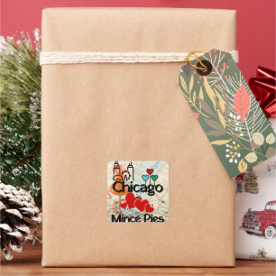 Chicago Loves Mince Pies Cityscape Square Sticker