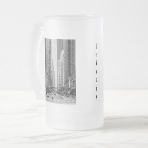 Chicago Madison Street Grayscale Frosted Glass Bee Beer Mug