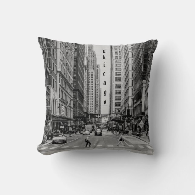 Chicago Madison Street Grayscale Throw Pillow (Front)