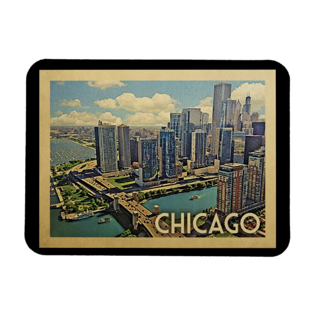 Chicago Magnet Illinois Vintage Travel (Horizontal)