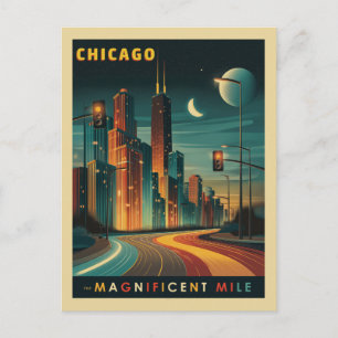 Chicago Magnificent Mile Vintage Postcard