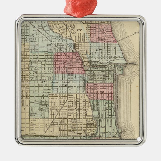 Chicago Map by Mitchell Metal Tree Decoration (Front)