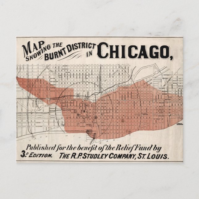 Chicago Map from 1871 after fire Restored Postcard (Front)