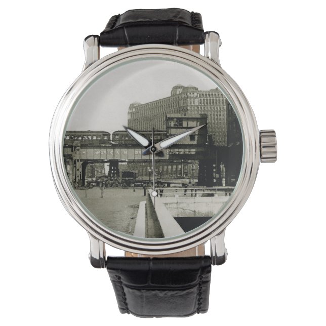 CHICAGO MERCHANDISE MART TROLLEY TRAIN WATERCOLOR WATCH (Front)