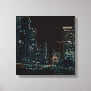 Chicago Michigan Avenue 1960's Glowing Edges Black Canvas Print