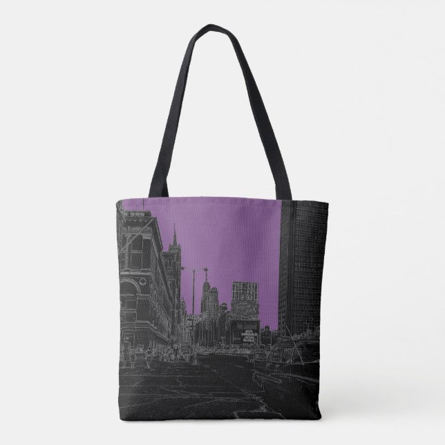 Chicago Michigan Avenue 1960's Glowing Edges Black Tote Bag (Back)