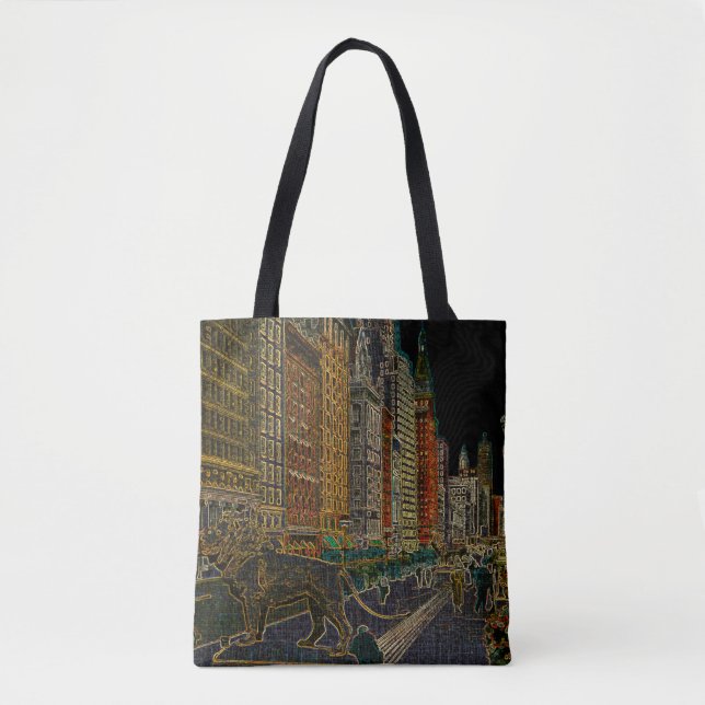 Chicago Michigan Avenue Art Institute Lions Neon Tote Bag (Front)