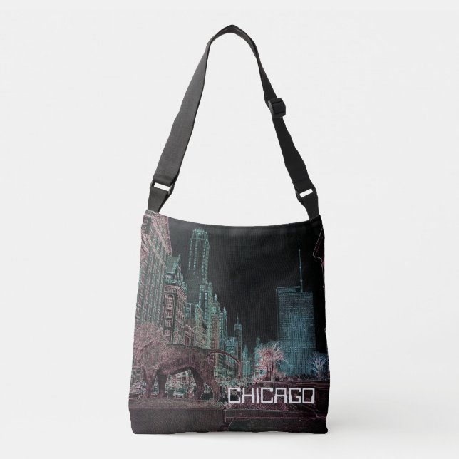 CHICAGO MICHIGAN AVENUE @ ART MUSEUM 1967 NEON CROSSBODY BAG (Front)