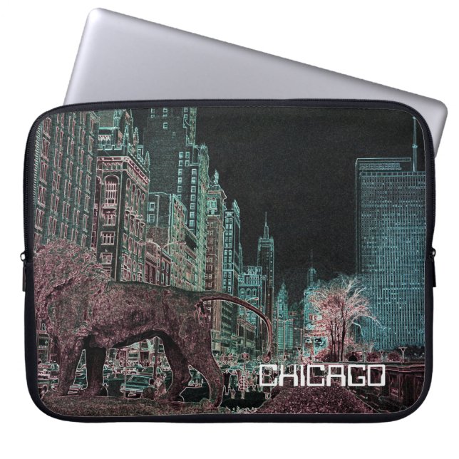 CHICAGO MICHIGAN AVENUE @ ART MUSEUM 1967 NEON LAPTOP SLEEVE (Front)