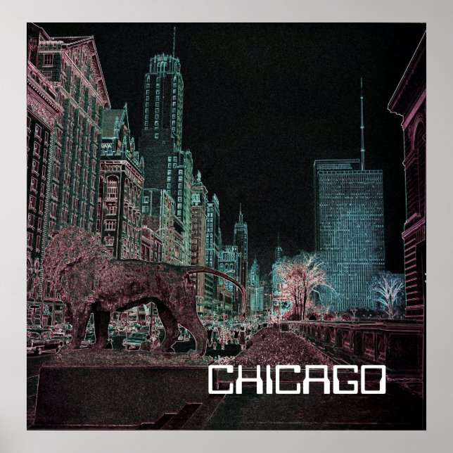 CHICAGO MICHIGAN AVENUE @ ART MUSEUM 1967 NEON POSTER (Front)