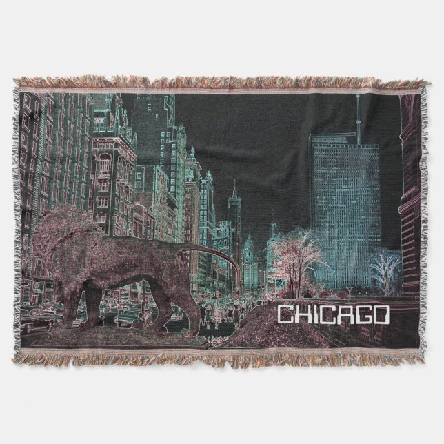 CHICAGO MICHIGAN AVENUE @ ART MUSEUM 1967 NEON THROW BLANKET (Front)
