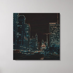 Chicago Michigan Avenue @ Night 1967 Neon Colorful Canvas Print