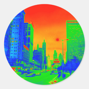 Chicago Michigan Avenue @ Night 1967 Neon Colourfu Classic Round Sticker