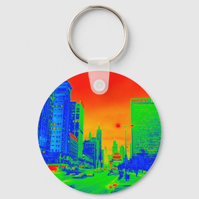 Chicago Michigan Avenue @ Night 1967 Neon Colourfu Key Ring (Front)