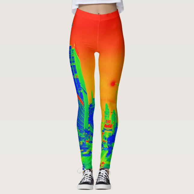 Chicago Michigan Avenue @ Night 1967 Neon Colourfu Leggings (Front)