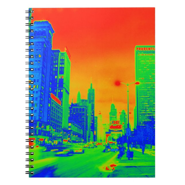 Chicago Michigan Avenue @ Night 1967 Neon Colourfu Notebook (Front)