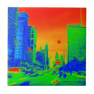 Chicago Michigan Avenue @ Night 1967 Neon Colourfu Tile
