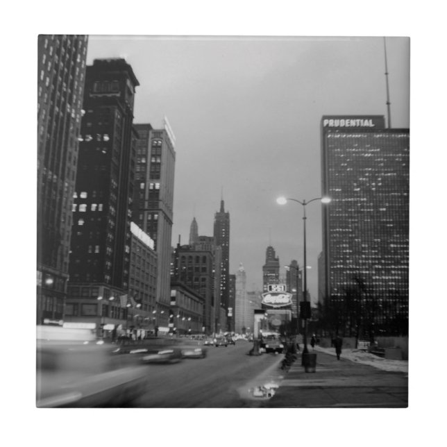 Chicago Michigan Avenue @ Night March 6, 1967 Tile (Front)